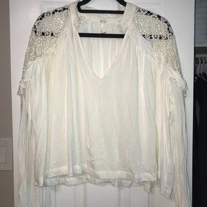 Free People Long Sleeve Knit Shoulder Blouse